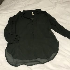 Olive green, see through 3/4 blouse